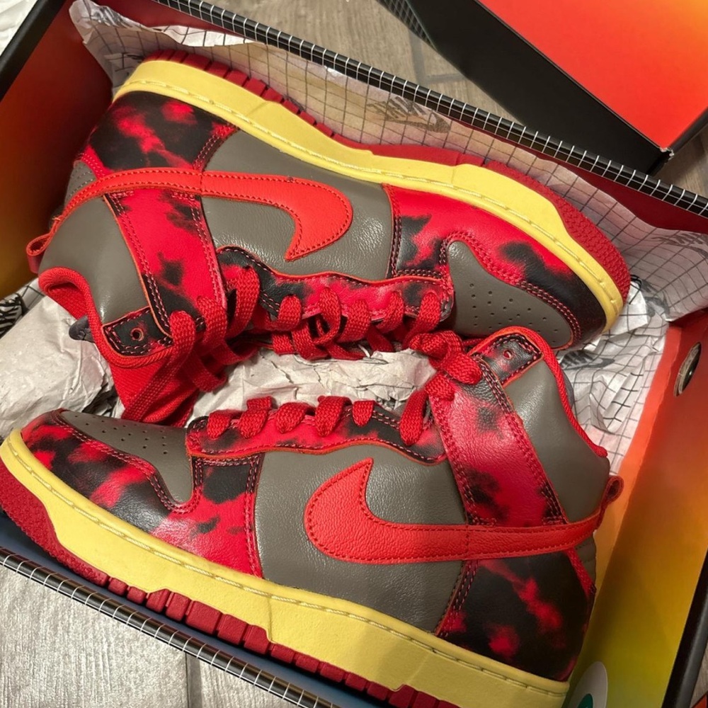 Nike Red and Yellow High-Top Acid Sneakers